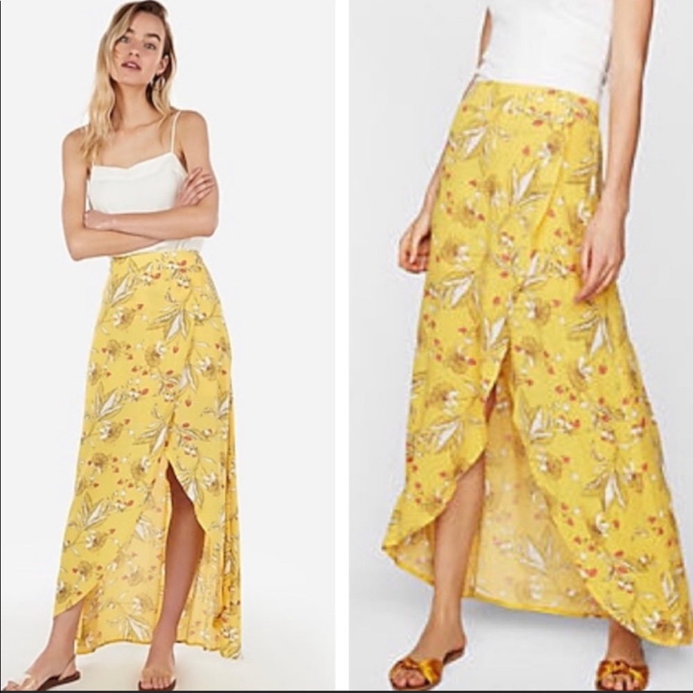 Express Yellow Floral Maxi Skirt